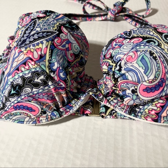VICTORIAS SECRET VS Paisley Ruched Hot Pink and Blue Bikini Top Womens 32B - Picture 7 of 13